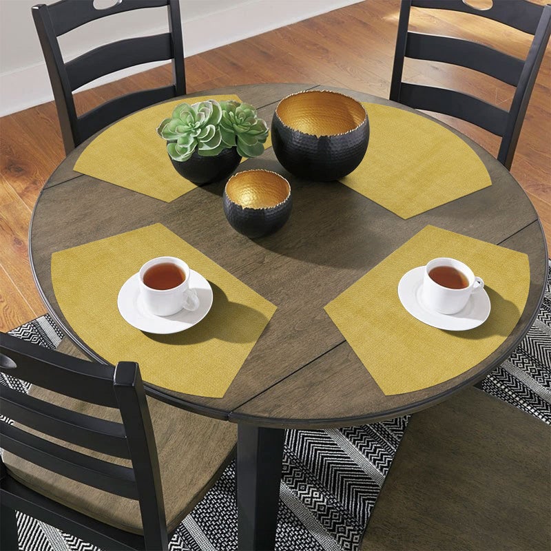 SHACOS Round Table Placemats Wedge Placemat Set of 4 Non Slip Heat Resistant Woven Vinyl Metallic Golden Table Mats Wipe Clean Indoor Outdoor (4, Gold) - Image 2